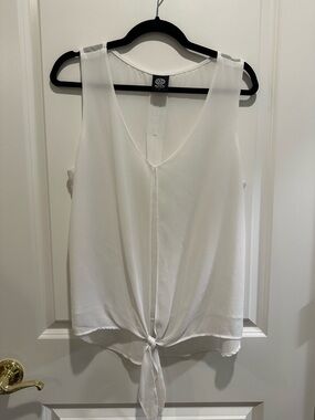 White Tie-Front V-Neck Sleeveless Top
